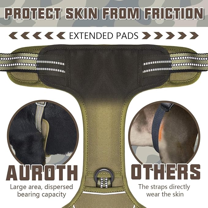 AUROTH Tactical Dog Harness for Large Dogs No Pull Adjustable Pet Harness Reflective Working Training Easy Control Pet Vest Military Service Dog Harnesses Army Yellow XXL