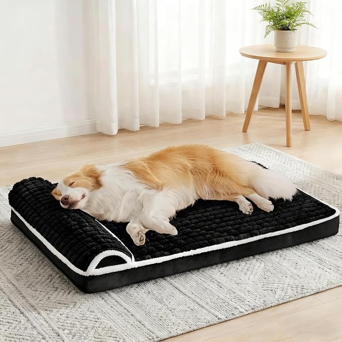 Orthopedic Dog Bed Medium Size Dog with Pillow 30''X20'', Waterproof Soft Comfortable Egg Crate Foam Pet Crate Beds Mat with Removable Washable Cover and Non-Slip Bottom, Black