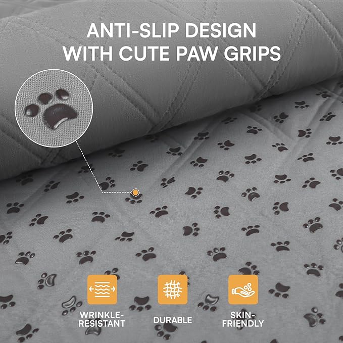 Luciphia 100% Waterproof Couch Cover Blanket for Dogs Anti-Slip Pet Couch Protector Sofa Mat Puppy Cat Blanket with Non-Slip Bottom, Light Grey, 82x120 Inch