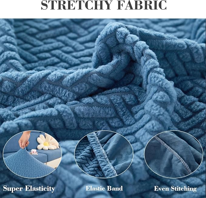 Sofa Covers Couch Covers for Sofa Pet Friendly Couch Cushion Covers Universal Sofa Covers Washable Stretch Slipcovers for Sectional Sofa (Texture Blue,Extra Large Single Seat Cover)