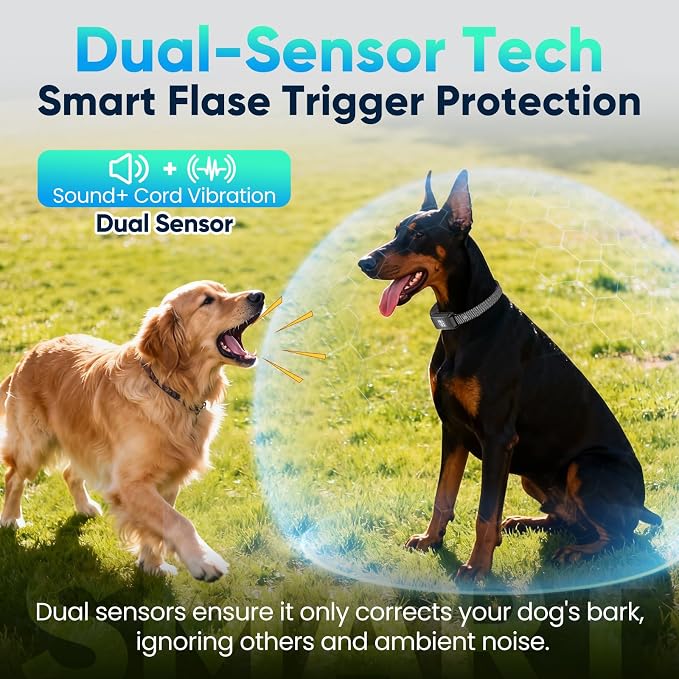 Dog Bark Collar for Large Medium Small Dogs, Effective No-Bark Collar, Smart Barking Collar, Rechargeable Bark Collar with 7 Sensitivity, 3 Modes, IP67 Waterproof, Blue+Black, 2 Pack