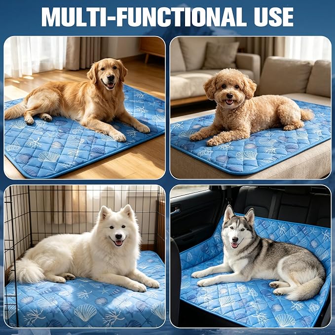 EXPAWLORER Dog Cooling Mat,Foldable Cooling Dog Bed for Summer,Pet Self-Cooling Pad for Dogs and Cats,Sleeping Dog Blanket for Crates,Kennels and Cars (Indoor and Outdoor Use),Machine Washable,Ocean