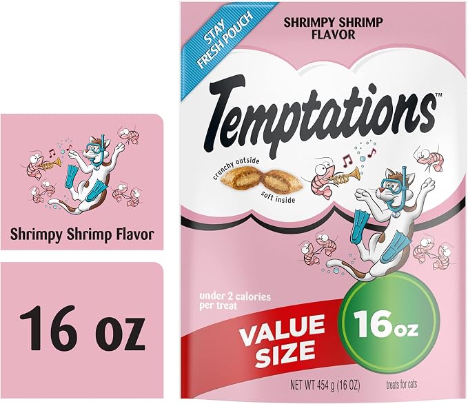 Temptations Classic Crunchy and Soft Cat Treats, Shrimpy Shrimp, 16 oz. Pouch