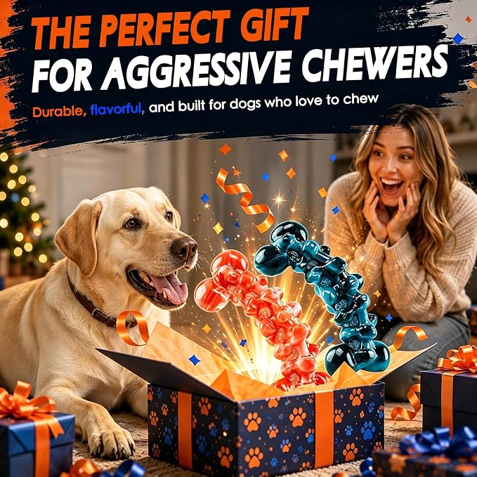 WOWBALA Dog Toys for Aggressive Chewers - Build for Aggressive Chewers for Long Lasting Fun, Non-splintering, Teeth Cleaning Indestructible Dog Chew Toys for Medium & Large Dogs, 2 Pack