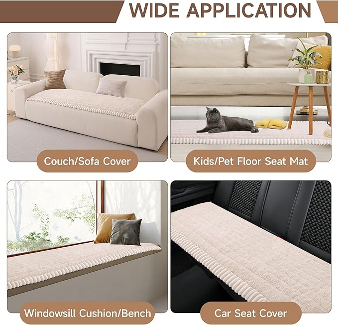OTOB Couch Covers for Sofa Pet Friendly, Washable & Non Slip Fuzzy Dog Couch Cover Sofa Slipcovers Love Seat, Soft Plush Cozy Furniture Protector Cushion Mat, All Seasons (Beige, 27.6" x 59.1")