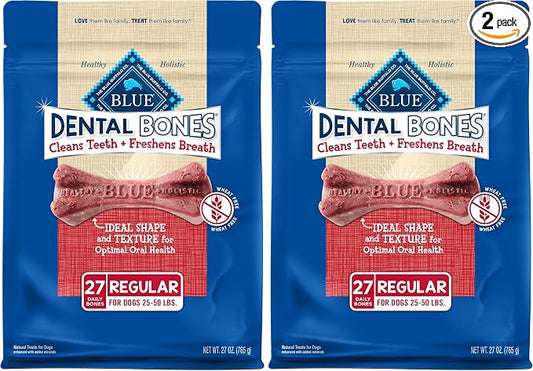 Blue Buffalo Dental Bones Regular Natural Dental Chew Dog Treats Bag Value Pack,(Pack of 2)