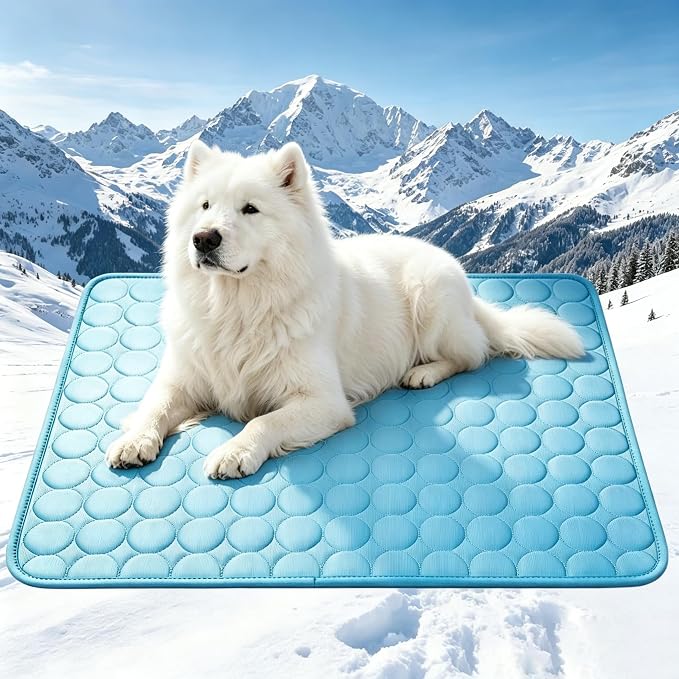 Cooling Mat for Dogs, 24"x20", Breathable Dog Cooling Mat with Q-Max>0.4 Chill Fiber, Washable Portable Dog Crate Pad for Indoor & Outdoor Summer Use, Blue