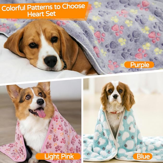 1 Pack 3 Blankets Premium Soft Fluffy Pet Flannel Blanket,Paw Printed Throw for Dogs, Cats and Puppies (Heart Set, 41×31 inch, Pack of 3)