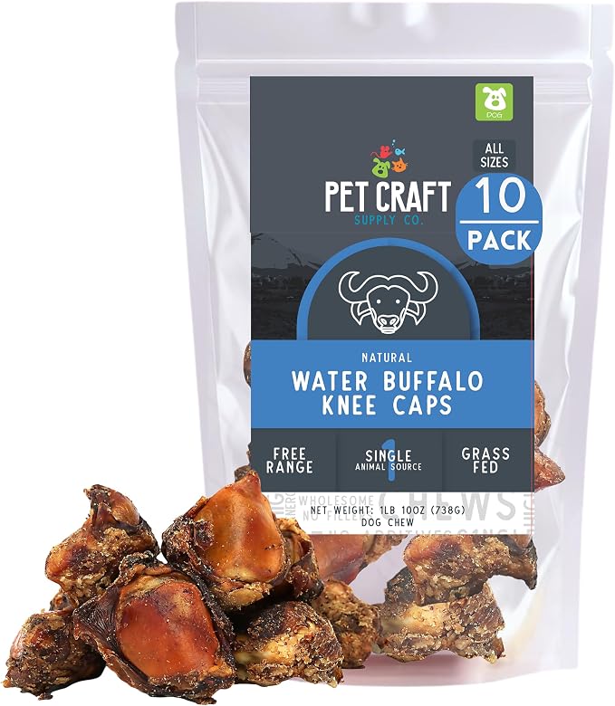 Pet Craft Supply Meaty Buffalo Knee Caps Bones 10-Pack Dog Treats for Aggressive Chewers, Rawhide Free Grain Free All Natural Slow Roasted Long Lasting Chew
