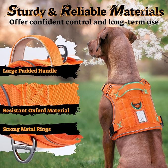 rabbitgoo Tactical Dog Harness for Large Dogs No Pull Adjustable Military Vest with Handle MOLLE Reflective Heavy Duty Dog Vest for Walking Training Hunting Outdoor Working Medium Size Dog Orange XL