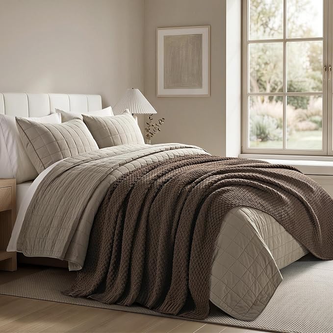 EVERGRACEHOME Chunky Chenille Knit Throw Blanket for Couch, Soft Luxurious Oversized Queen Moss Stitch Blanket for Bed, Cozy Farmhouse Knitted Throw for Sofa, Cocoa Brown, 90" x 90"