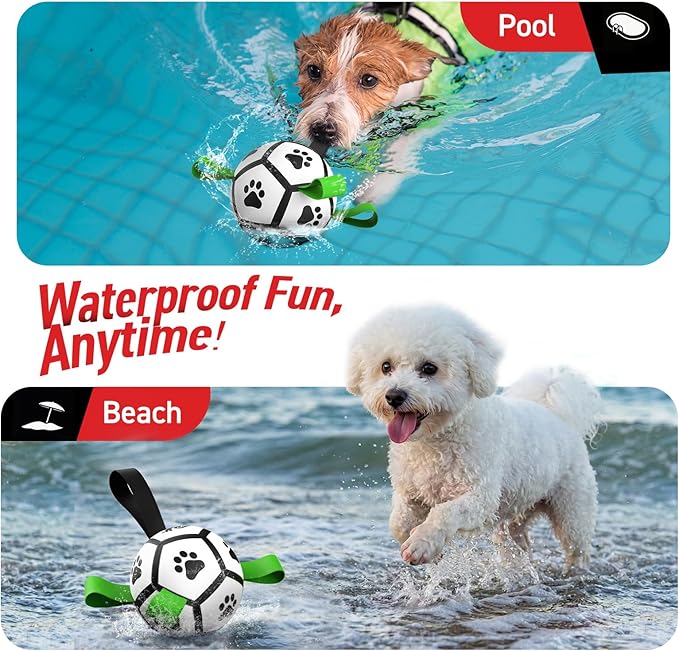 QDAN Dog Toys Soccer Ball with Straps, Interactive Toys for Tug of War, Puppy Birthday Gifts, Dog Water Toy, Durable Balls World Cup for Small Dogs（5 Inch）