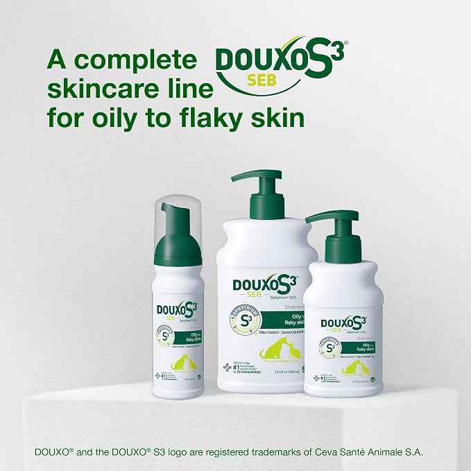 Douxo S3 SEB Dog Seboregulating Shampoo, Seborrhea Treatment for Dogs & Cats, Helps Control Dandruff, Unpleasant Odors & Oily/Flaky Skin, 0.5% Ophytrium, 16.9 fl oz