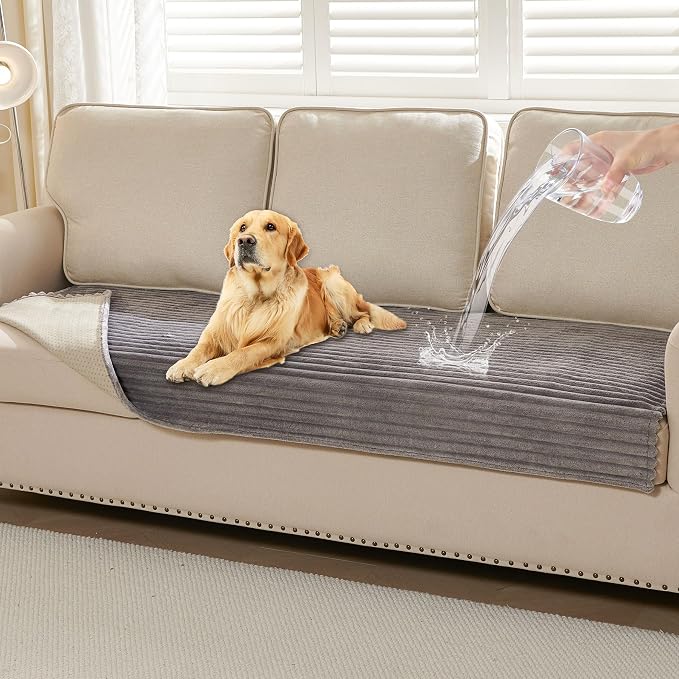 HAOMAIJIA Waterproof Couch Cover for Dogs Washable,Faux Fur Pet Couch Covers for Sofa,Soft Dog Bed Cover Non-Slip Couch Covers for 3 Cushion Couch Sofa Pet Friendly (Grey, 35" x 82")