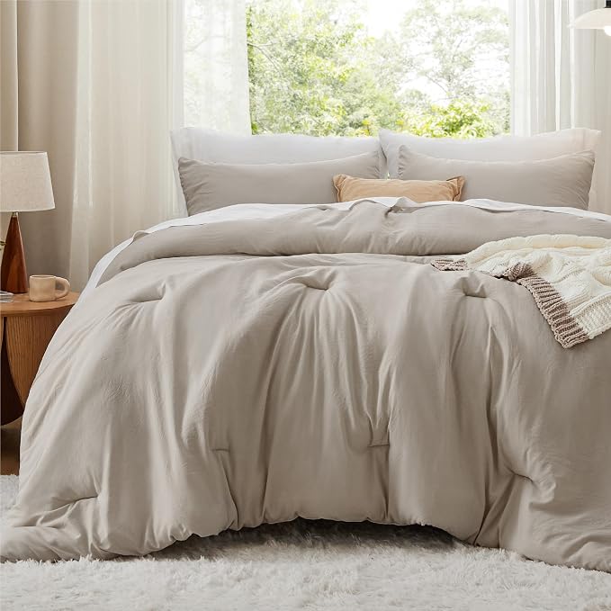 Bedsure California King Comforter Set, Muted Linen Soft Prewashed Bedding for All Seasons, 3 Pieces GentleSoft Bed Set, 1 Lightweight Comforter (104"x96") and 2 Pillowcases (20"x36")