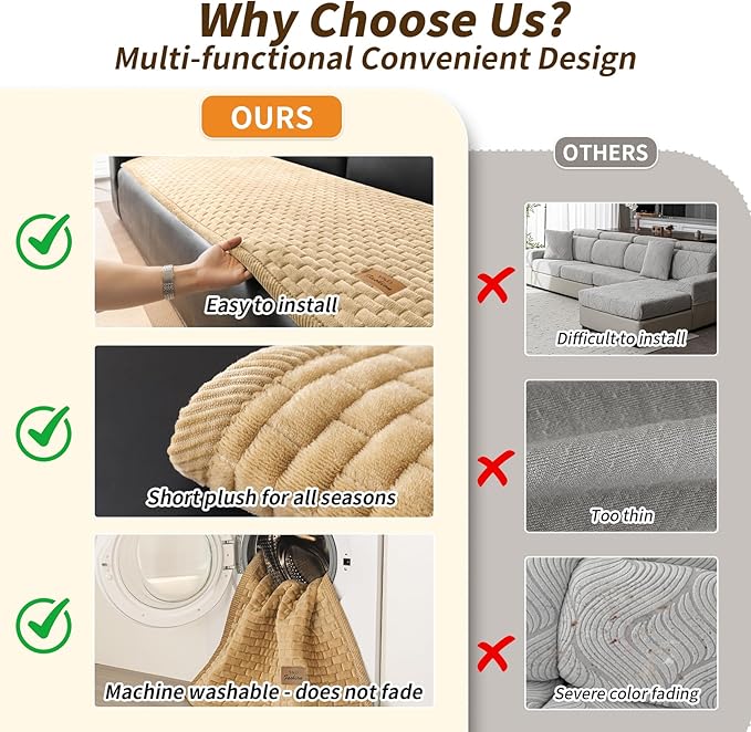 Couch Covers for Dogs Washable, 27.6"x82.7" Velvet Dog Couch Cover Protector, Fuzzy Plush Pet Sofa Cover for 3 Cushion Couch, Sofa Covers for Pets(1PC,Light Brown,3 Seater Sofa Pad Cover)