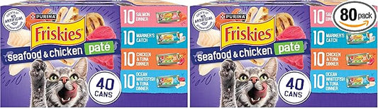 Friskies Purina Pate Wet Cat Food Variety Pack Seafood and Chicken Pate Favorites VP - 5.5 oz. Cans,(Pack of 80)