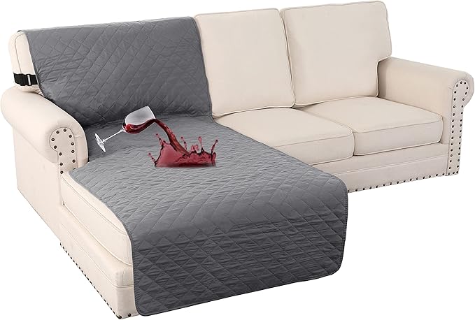 Turquoize 100% Waterproof Sofa Covers Chaise Lounge L Shape Sofa Protector Slip Cover Triple Non-Slip Sofa Slipcover for Sectional Couch Cover for Pets, Kids (Chaise, Gray)