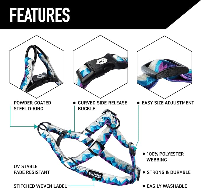 Wolfgang Heavy Duty Adjustable Dog Harness, Pull-Tested for Walking & Training, RockyPeaks Print, Small