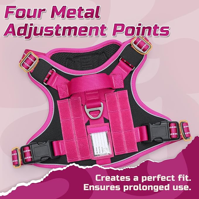 rabbitgoo Tactical Dog Harness for Large Dogs, No Pull Military Service Vest with Handle & Molle, Easy Control for Training Walking, Adjustable Reflective Straps, Black & Rose Red, M