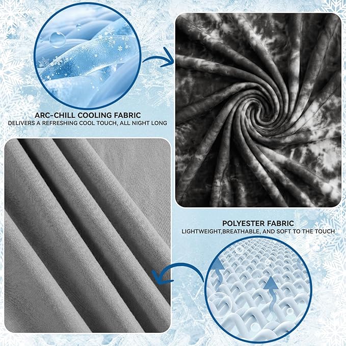 Guohaoi Cooling Throw Blanket for Hot Sleepers, King Size 90''×108'' Lightweight Breathable Summer Bed Blanket for Couch, Arc-Chill Q-Max >0.5 Cool Fiber,Lightweight Tie Dye Blanket Black