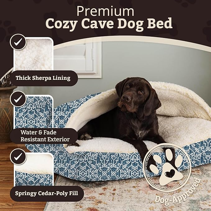 Snoozer Rectangle Cozy Cave Dog Bed - Indoor Dog Bed with Cover Cave, Covered Calming Burrow for Large Sized Pets with Blanket Attached, Enclosed, Washable Cover - XL, Ramey Oxford