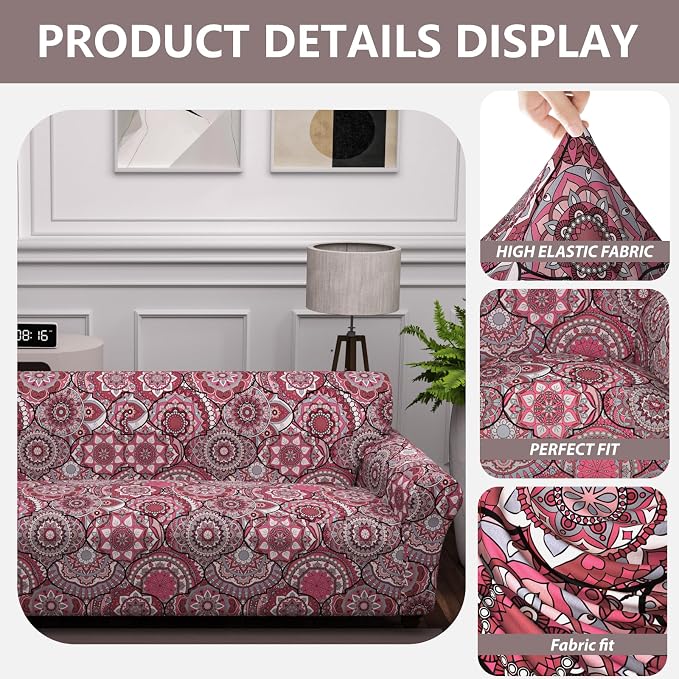 Stretch Couch Covers for 2 Separate Cushion Couch Sofa - Floral Printed Couch Sofa Cover ,Washable Sofa Slipcover,Pet Friendly Furniture Protector with Elastic Bottom,Universal Fit for Home(Loveseat)