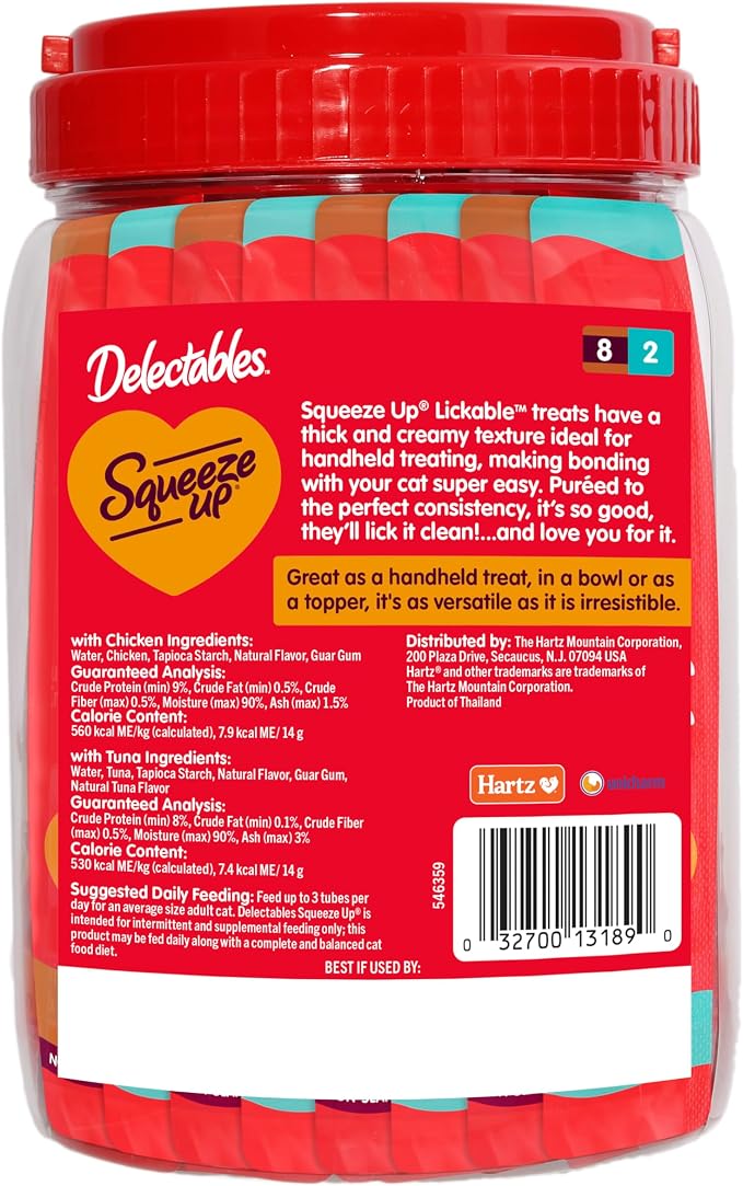 Delectables Squeeze Up Variety Pack, Creamy Squeezable Puree, Lickable Wet Cat Treats, Grain-Free, No Added Fillers, 0.5 Ounces Tube, 40 Tubes Total