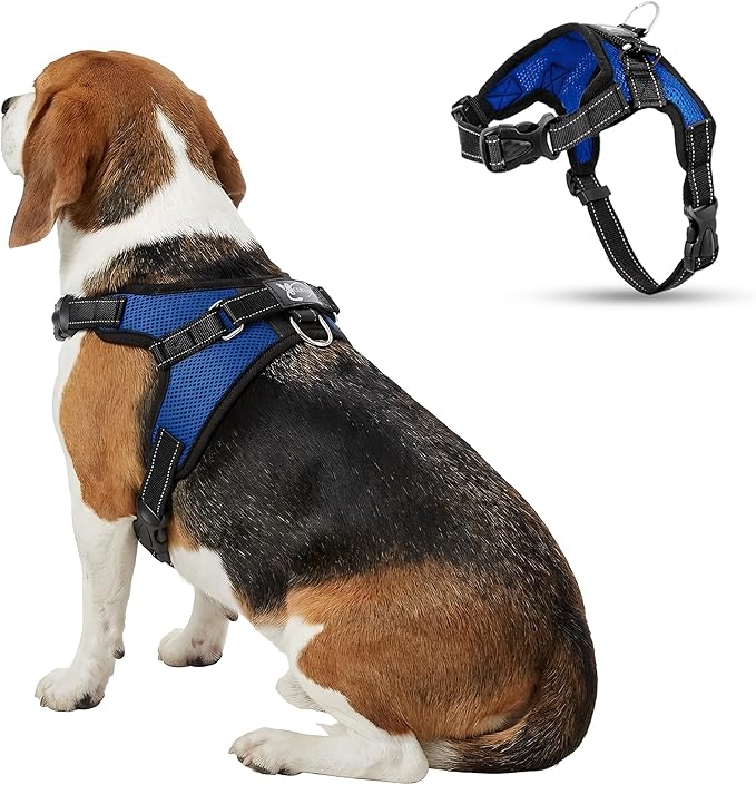 No Pull Reflective Adjustable Dog Harness With Handle- Comfortable Soft All Weather Mesh, Easy On Puppy Harness For Small Medium and Large Dogs (Blue) Medium