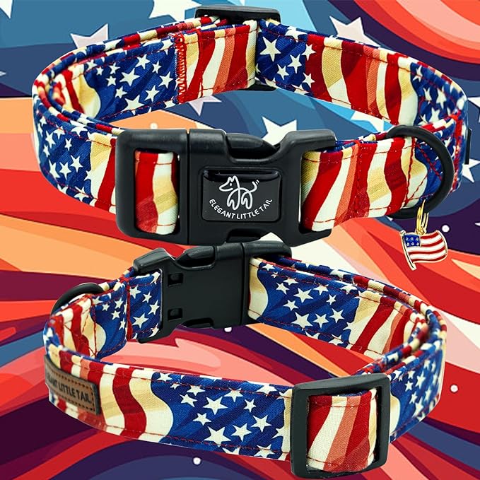 Elegant little tail Independence Dog Collar, 4th of July Holiday Pet Collars Cotton Patriotic Puppy Girl or Boy Soft Pet Gift Adjustable Dog Collar for Small Medium Large Dogs