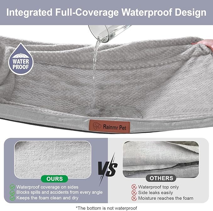 Rainmr Orthopedic Dog Bed for Small and Medium Dogs, Memory Foam Pet Bed with Washable Removable Cover, Nonskid Bottom, Waterproof, for Indoor, Outdoor, Crate ＆ Car Use, 30x20x6 Inches, Light Grey