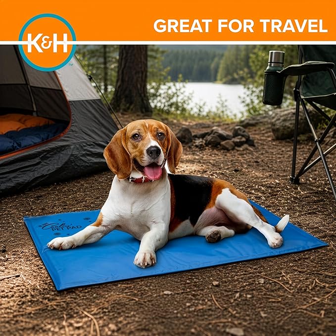 K&H Pet Products Coolin' Pet Pad Dog Mat, Portable Dog Cooling Mat for Travel or in Home, Perfect for Carriers, Crates, Outdoor Houses, Yards, Porches, Pet Beds & More - X-Large 38 X 27in Chill Blue