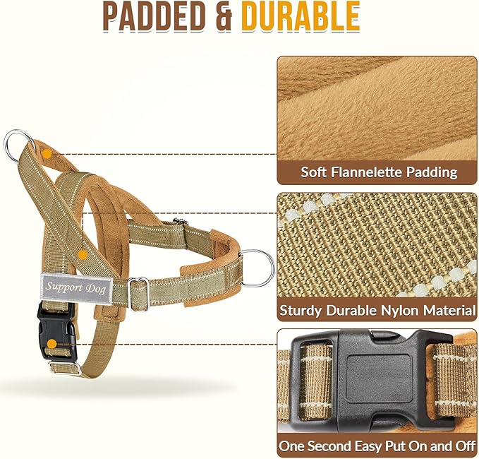 Lukovee No Pull Dog Harness and Leash Set - Adjustable Soft Padded Vest with Front Clip for Easy Control, Reflective Durable Harness for Safe Daily Training Walking for Medium Large Dogs (XL, Tan)