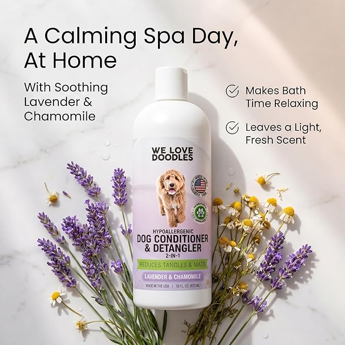 Dog Shampoo and Conditioner & Detangler - Best Goldendoodles, Poodles & Doodle Shampoo for Smelly Dogs - Sensitive Skin Puppy Shampoo - Made in The USA, Goldendoodle Must Haves (Shampoo & Conditioner)