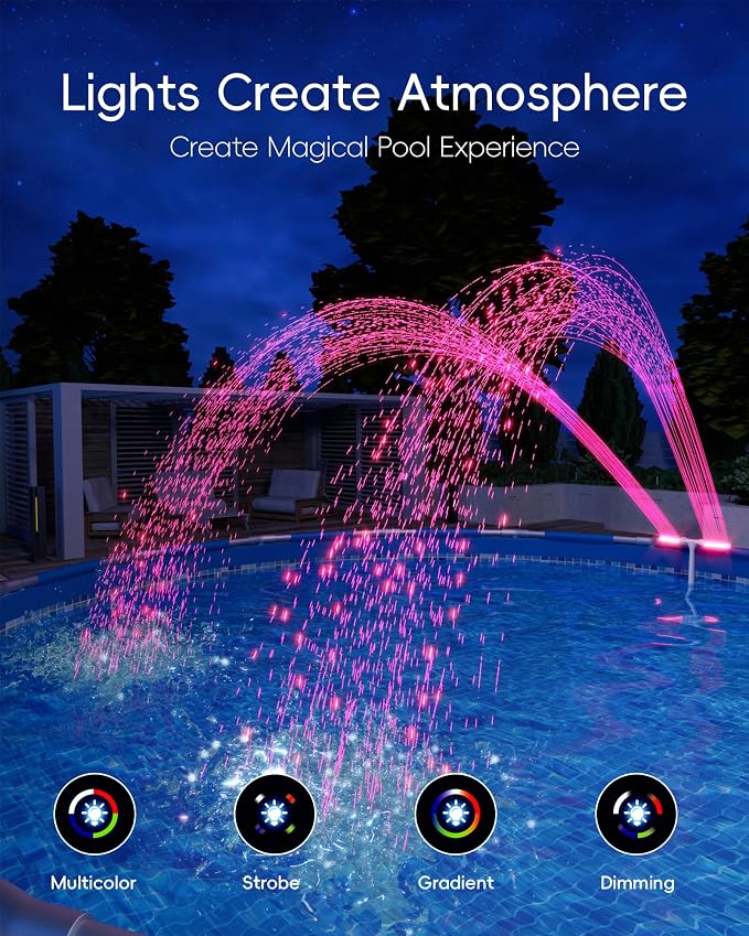 [Patented] 2026 Upgrade Higher Pool Fountain with Lights for Above Ground/Inground Pools, 360° Adjustable Water Sprinkler Dual High-Pressure Spray, Remote-Controlled, Waterfall Cooler (Gray)