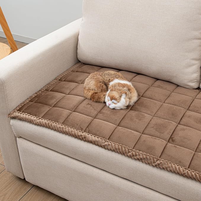 Couch Cover for Dogs Washable Pet Bed Fuzzy Pet Couch Covers Nonslip Couch Slipcover for Dogs, Kids, Pets Friendly Sofa Cover Loveseat Covers (Brown, 21''x39''/Rectangular)