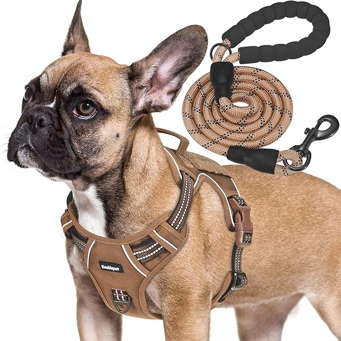 Beebiepet Heavy Duty Tactical Dog Harness for Small Dogs, No Pull Adjustable Pet Harness Reflective Service Training Easy Control Pet Vest Military K9 Working Dog Harnesses- Small, Brown