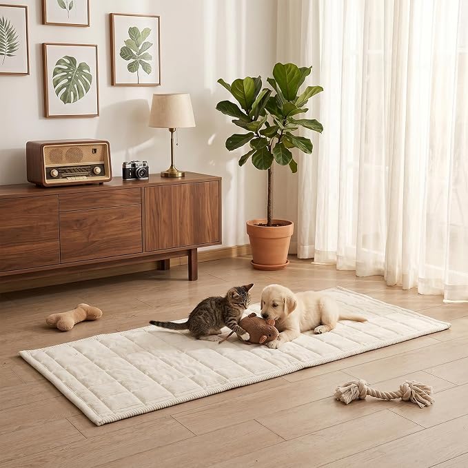 Fixwal Pet Couch Cover Washable Waterproof Non-Slip, Pet-Friendly Sofa Mat for Couches, Soft Sofa Protector for Pets (1PC, Beige White, 27.6" x 59")