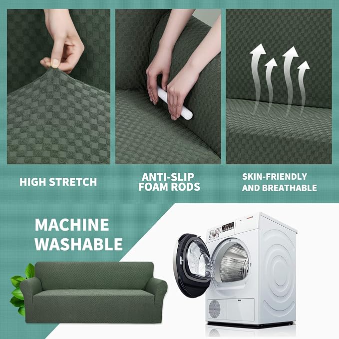 YEMYHOM Couch Cover Latest Jacquard Design High Stretch Extra Large Sofa Covers Pet Dog Cat Proof Oversized Slipcover Non Slip Magic Elastic Furniture Protector (XL Sofa, Army Green)