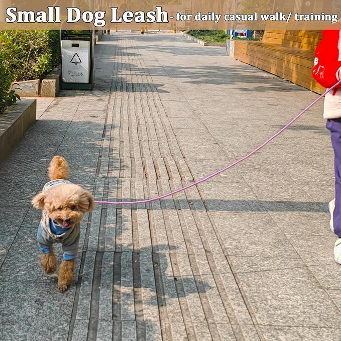 5FT Puppy Leash for Small Dogs - 1/5" Cotton Dog Leash Lightweight & Soft Braided Rope for Tiny Breeds/Cats Daily Walks Training, Purple