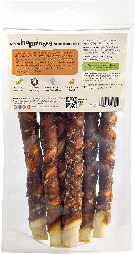 Pet 'n Shape Duck 'n Hide Twist - Duck Wrapped Rawhide Natural Dog Treats, Large, 6 Count