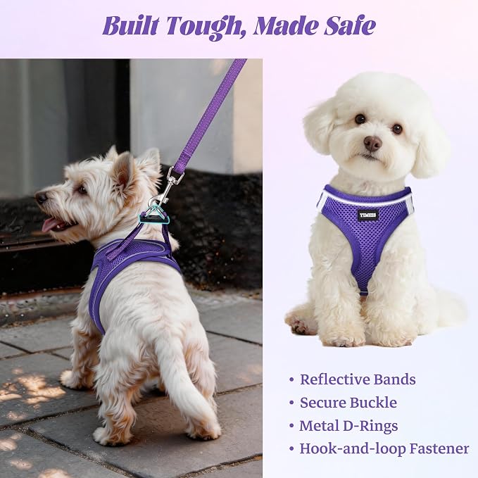 YIMEIS Dog Harness and Leash Set, No Pull Soft Mesh Pet Harness, Reflective Adjustable Puppy Vest for Small Medium Large Dogs, Cats (Purple, Small (Pack of 1)