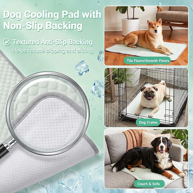 PatiencET Dog Cooling Mat, 28 x 40 in No-Gel Cooling Pad for Medium Dogs, Cool Touch Pet Mat with Ice-Dot Texture, Washable Summer Dog Mat for Crate, Floor, Sofa, Car, Light Green