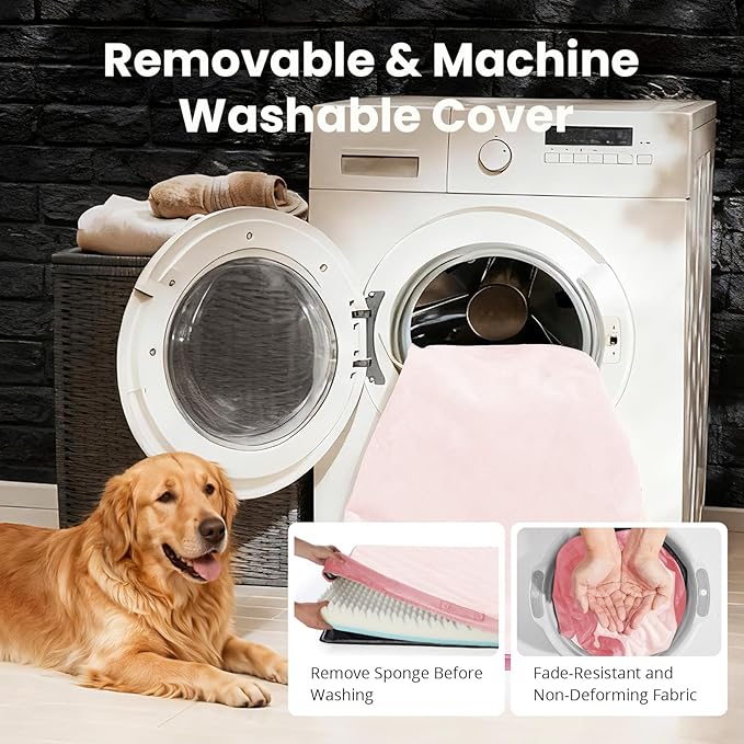 OhGeni Orthopedic Waterproof Dog Bed for Small Dogs, Machine-Washable Removable Cover in Easy-Clean Fabric, Reversible Memory Foam & Easy-Carry Handle, Suitable for Crate, 24 inch (Pink)