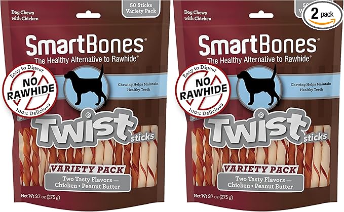 SmartBones Twist Sticks,Treat Your Dog to a Rawhide-Free Chew Made with Real Chicken and Vegetables,(Pack of 100)