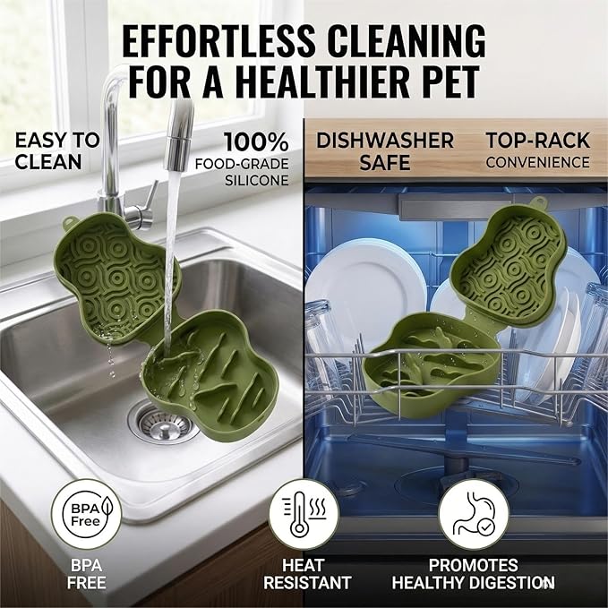 Collapsible Dog Travel Bowl with Lid, Portable Slow Feeder & Lick Mat Combo, Mess-Free Clamshell Silicone Water Dish for Hiking (Green)