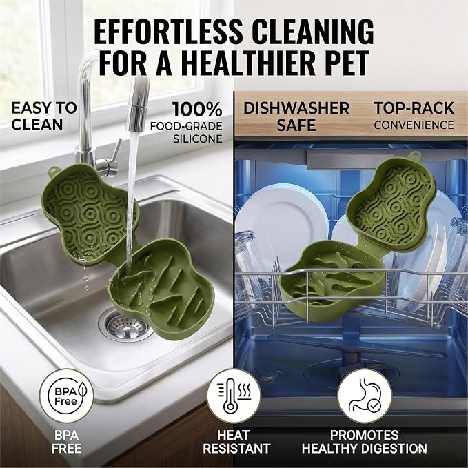 Collapsible Dog Travel Bowl with Lid, Portable Slow Feeder & Lick Mat Combo, Mess-Free Clamshell Silicone Water Dish for Hiking (Bluish)