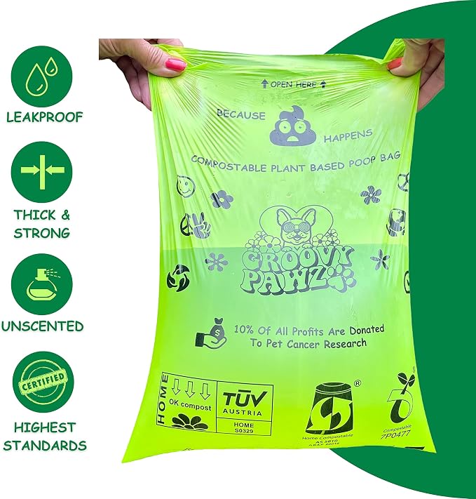 Certified Compostable Dog Poop Bags, 120 Count, Plant Based, Eco Friendly, Extra Strong, Leakproof, No Odor, Pet Supplies