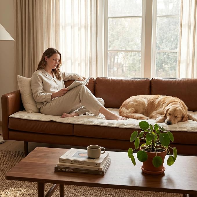 Fixwal Pet Couch Cover Washable Waterproof Non-Slip, Pet-Friendly Sofa Mat for Couches, Soft Sofa Protector for Pets (1PC, Beige White, 27.6" x 59")
