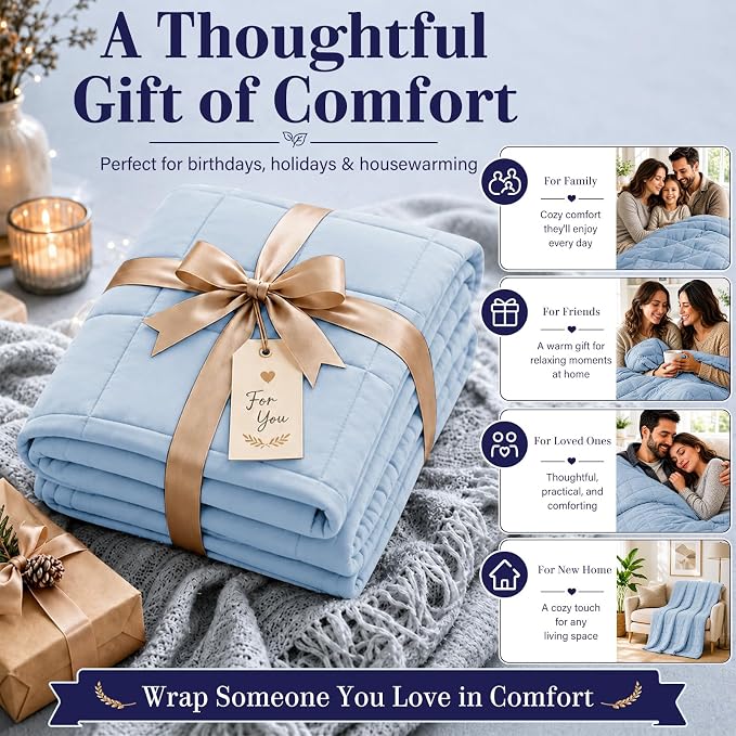 L'AGRATY Weighted Blanket - 48"x72" 15lbs Cooling Breathable Heavy Blanket with Glass Beads for Adult All-Season